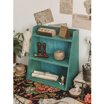 엔틱책상 레트로 나무 데스크탑 스토리지 박스 테이블 다층 캐비닛 데스크 화장품 책상 컵 랙, [05] 베벨 높이 2층