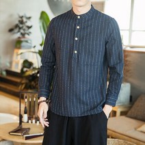 면 스트라이프 민트색 논아이론 Y 남자 난방 셔츠 린넨 파란색 여성 삼색 오버핏 빅사이즈 남성