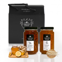 수제꿀차 2종 꿀도라지차250g+생강차250g (선물박스 증정) 무첨가 건강차 선물용 발효 국산 생 도라지대추청 생강청 2개입, 250g