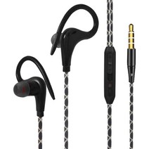 조깅 체육관용 오버 이어 후크가 있는 스포츠 유선 이어버드 3.5mm 잭, 1.2m, 실리콘 플라스틱, 검은색