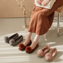 토끼털 방울 퍼 스웨이드 플랫슈즈 겨울 단화 AB668
