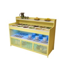 셀프바 뷔페 소스 양념장 진열대 업소용 테이블, 옐로우 가로80X세로40X높이100(6홀)