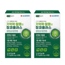 징코플러스 징코 여성 은행잎추출물 혈액순환 혈행 개선 도움 영양제 은행잎 추출물 효능 비타민 복합 영양제 추천 기억력 두뇌 뇌 도움 개별포장 건강기능식품 식약처허가, 30정 2통 더하기몰 사은품증정, 1개
