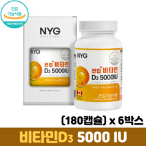 비타민D 5000IU 해바라기씨유 비타민D3 뼈건강 골다공증예방 식약처인증 햇빛비타민, 6박스, 180캡슐