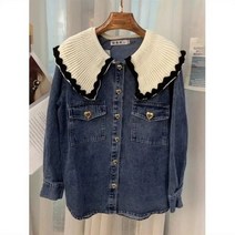 빅카라 니트 블라우스 봄 셔츠 여성 피터팬 카라 데님 자켓 버튼 청바지