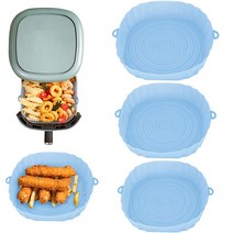 에어프라이어 실리콘용기 3x 실리콘 에어 프라이어 오븐 베이킹 트레이 치킨 후라이 바구니 재사용 가능, 06 3pcs SML blue