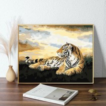 명화 호랑이 유화 그리기세트 DIY 디지털 거실 사무실 동물 풍경 손으로 그린 장식 그림, 50x60cm, 25454 블랙프레임