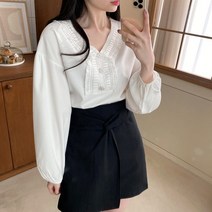 코지 여자 보석버튼 프릴 레이스 브이넥 숙녀 블라우스