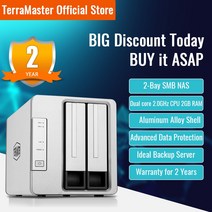 네트워크프린터서버 TerraMaster F2221 NAS 2베이 클라우드 스토리지 인텔 듀얼 코어 20GHz 플렉스 미디어 서버 네트워크 디스크 없음
