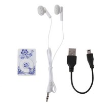 미니 클립 플로럴 패턴 음악 MP3 플레이어 32GB TF 카드 미니 USB 케이블 + 귀, 푸른