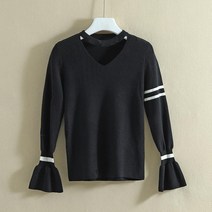 초커 나팔소매니트 슬림폴티 끈 초커티 퍼프슬리브