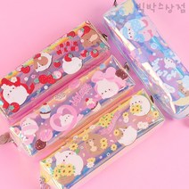 6000 몰랑 홀로그램 펜슬케이스 1p 필통 파우치 봉제필통 반짝이 몰랑이 필기구 어린이 학생 캐릭터문구, 딸기몰랑
