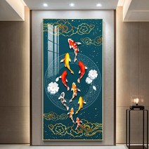 Zhangzhou Guoxing동양화 명화 구어도 구슬 보석십자수 부자되는 풍수 인테리어 비단 잉어 비즈 그림 만들기, 50x90cm