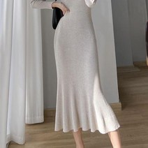 F006482_머메이드 라인 밑단플레어 골지니트원피스