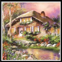 보석십자수 사각 원형 재물이 들어오는 아름다워 오두막 시골 풍경 보석자수 취미 자가격리, Full30x30cm 다이아몬드, 노란색