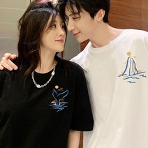 1+1 커플 여름 반팔 티셔츠 신혼부부 빅사이즈 라운드넥 캐주얼 기본 데일리 티셔츠