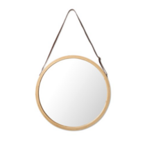 생활살림 앤틱 디자인 카페 인테리어 스트랩 벽걸이 원형 거울, 우드