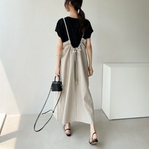 스타일난다 여자 시원한 린넨 마 루즈핏 뒷셔링 뷔스티에 민소매 끈나시 멜빵 롱 원피스 여름 간절기