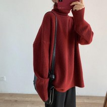 여성 터틀넥 빈티지 아우터 니트 탑 9V268