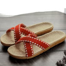 오키노피 크로스 라탄 왕골 린넨 마 슬리퍼 거실화 실내화 사무실화, 크로스_레드, 1개