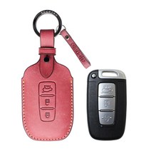 [에첼소] 현대 기아 가죽 스마트키케이스 자동차키홀더, 미니스트랩 - 각인 한줄, HK-01(현대로고), 빈티지 핑크