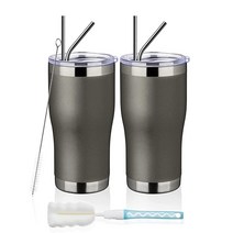 MEWAY 591.4 ml 20oz 스테인리스 스틸 텀블러 2팩 벌크 뚜껑 포함된 진공 단열 커피 컵 혼합 색상 이중 월 파우더 코팅 여행용 머그컵 증정 냉온열 보온컵 2개 세트, Cold Gray_12