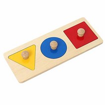 Adena Montessori 6-12개월용 다채로운 색상의 다양한 모양 퍼즐 장난감 1세 유아용 아기 첫 번째 모양 기하학적 점보 손잡이 나무 퍼즐 색상 분류기(3조각), 4 Pieces