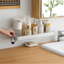 쓰리오브어스 무타공 욕실선반 화이트 인테리어 주방 정리대, 1개입, 일자선반 (40cm)