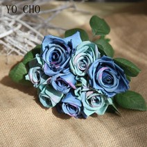 메탈요요 매직요요 고속 금속 요요 요초 실크 인공 장미 꽃 묶음 미니 레드 로즈 화이트 모란 웨딩 신부 홈, 02 blue