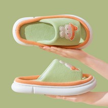 사계절 리넨 슬리퍼 실내용 미끄럼 방지 땀 흡수가 좋은 통굽 무음 홈 럭셔리 슬리퍼 남녀공용 EVA, 풀그린 2793