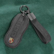 포르쉐 알칸타라 가죽 키케이스 카이엔 마칸 파나메라 박스터 911 718 키링 고급 스마트 열쇠고리 키홀더 차량용품, BSDFF-01, 블랙