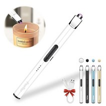 Pautas 라이터 전기 캔들 라이터 2023 [모델 업그레이드] USB-C 고속 충전 충전식 라이터 롱 아크 라이터 벽난로 바베큐 캠핑용 불꽃 없음 (긴 길이) (더 안전함), White
