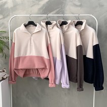 행복여[신상무배]컬러 배색 반집업 아노락 플리스 맨투맨