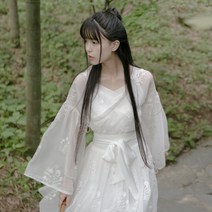 114197 [쩡슈] 여성 생활 한복 레이스 쉬폰 여자 개량 의류 한푸 Hanfu 여름 빛 꽃 자수 투피스 요정 스커트