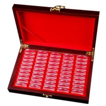 50 pcs 나무 동전 보호 디스플레이 상자 보관 케이스 홀더 라운드 상자 기념 컬렉션 상자 코인홀더, 맑은