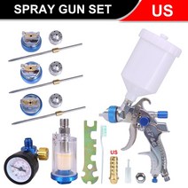 전문 HVLP 스프레이 건 1.4/1.7/2.0mm 노즐 중력 에어 브러시 압력 조절기 + 물 및 오일 분리기 세트, 03 1.4 1.7 2.0mm US