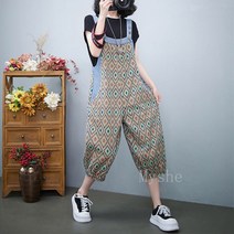 [Myshe]여성 멜빵바지 캐주얼 7부 점프슈트 루즈핏 Qi615BD03