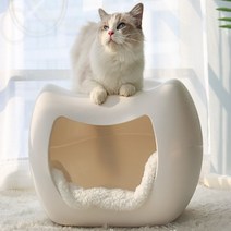 고양이 숨숨집 동굴하우스 의자 겸용 매트포함 대형, 화이트