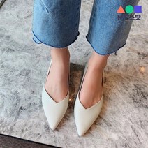 몬드스팟 2cm 여성 기본 뾰족코 스텔레토힐 플랫 단화 로퍼 화이트 (DM493)