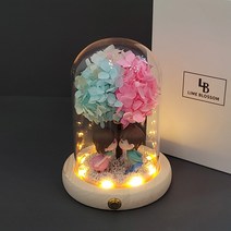 LED 캔디 수국 무드등 프리저브드 꽃 부케 감성 원목 유리돔 여자 친구 생일 감동 선물, 단품
