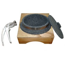 돌솥세트 160 x80 mm/뚜껑+돌솥본체+사각원목받침+집게, 단품