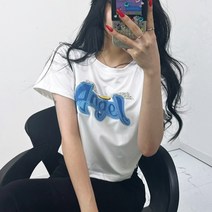 하이틴 엔젤 프린팅 크롭 반팔 티셔츠 (2color)