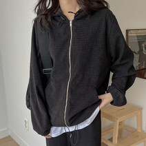 로로텐 체크 패턴 후드 집업 스트링 루즈핏 여성 빅사이즈