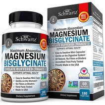 BioSchwartz Magnesium Bisglycinate 100% Chelate 바이오슈왈츠 마그네슘 비스글리시네이트 100% 킬레이트 180캡슐