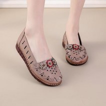 중년 여성 편안한 신발 효도화 착화감 우수 레트로 패치 플랫 신발 여름 블랙 가죽 로퍼