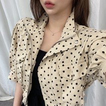 여성 여름 반팔 도트 땡땡이 크롭 벌룬 야상자켓