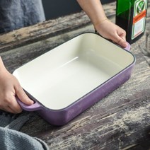 솥밥냄비 무쇠냄비 클래식 에나멜 주철 직사각형 팬 로스팅 라스냐 접시 요리, 02 Purple, 한개옵션1