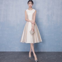 럭셔리 새틴 민소매 리본 셀프웨딩 미니 엄마돌잔치 스냅촬영 피로연 신부예복 원피스Y198