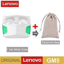 레노버 GM5 Fone 블루투스 Auriculares 헤드폰 TWS 게임 안드로이드 IOS 이어 버드 용 낮은 대기 시간 이어폰 듀얼 마이크 HD 통화 헤드셋, 규격 없음, GM5 White and Bag