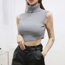 주시드 터틀넥 언발 크롭 나시 (2color) 골지 목폴라 슬림핏 민소매 티셔츠